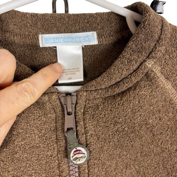 Janie and Jack Cozy Brown Fleece Set Boys 3T Full Zip Jacket and Pants - Picture 6 of 8